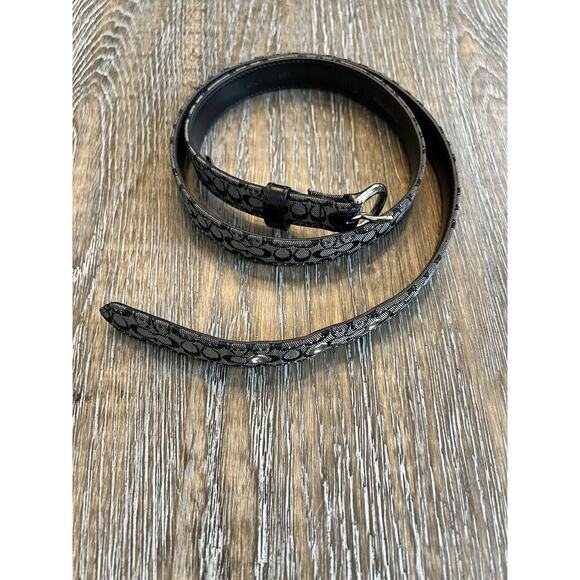 Vintage Y2K COACH Canvas Jacquard CC Logo Silver/Black Skinny Belt sz M Italy - Picture 1 of 7